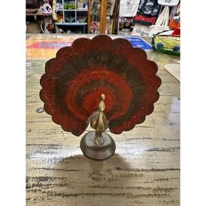 Vintage Brass and Enamel Peacock